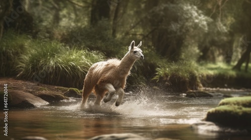 Illustration of llamas with their flocks in the forest