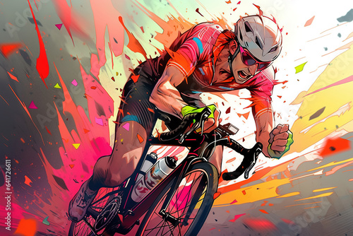 Athletes ride hard against colorful background