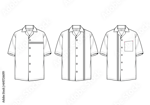 Men's cuban collar shirt flat sketch illustration