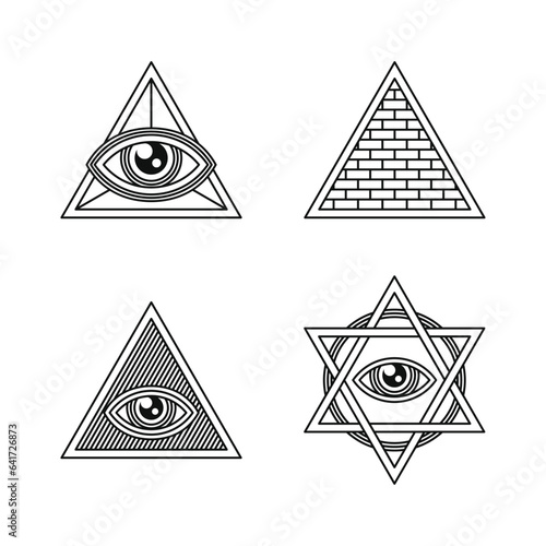 Masonic Symbol Icons Set on White Background. Vector