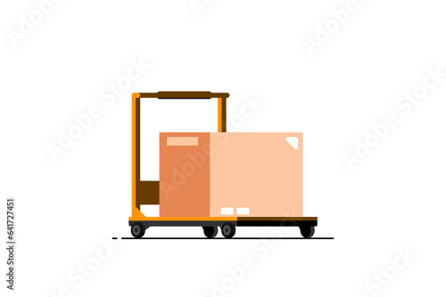 Trolley with paper box on isolated background, Vector illustration.