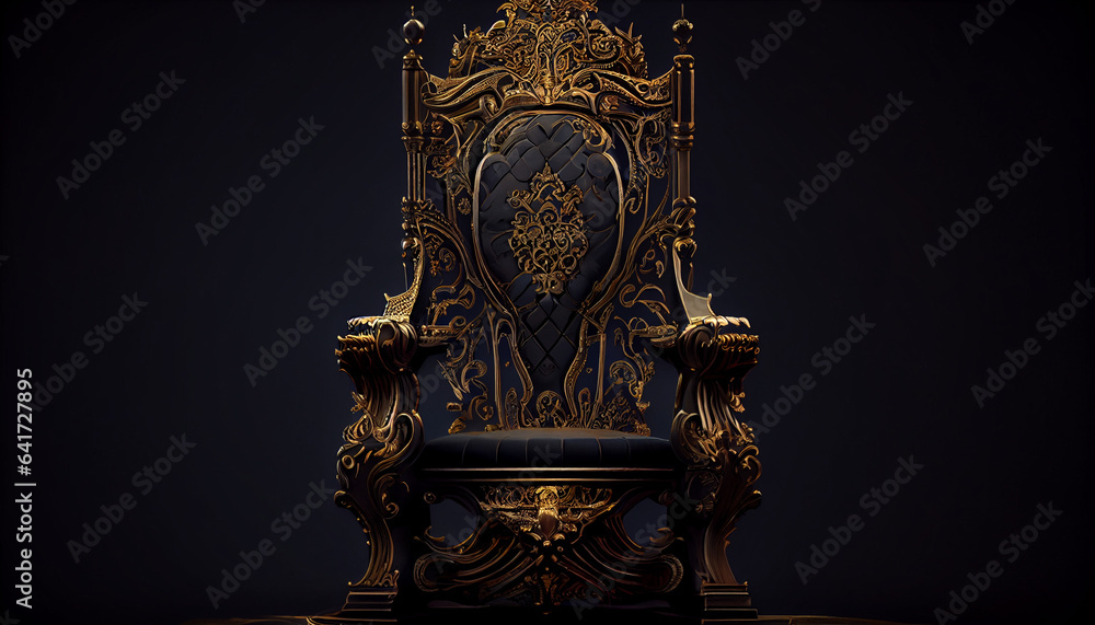 The Throne, Gold royal chair on a dark background. Place for the king ...