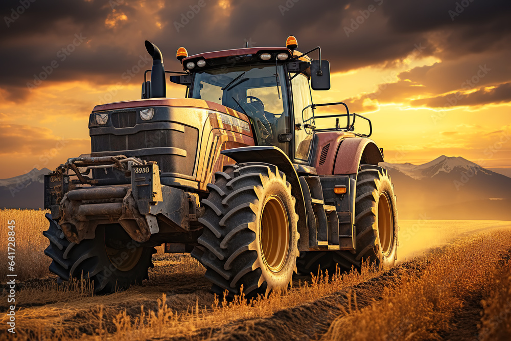 farm wheat field harvester under sunset farm wheat field harvester under sunset