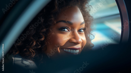 Woman looking through window while traveling. Easy transportation concept © ReneLa/Peopleimages - AI