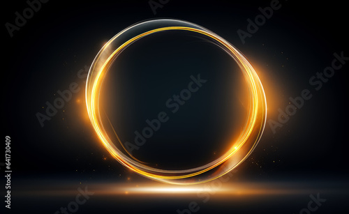 Golden circle with lighting up on black background.