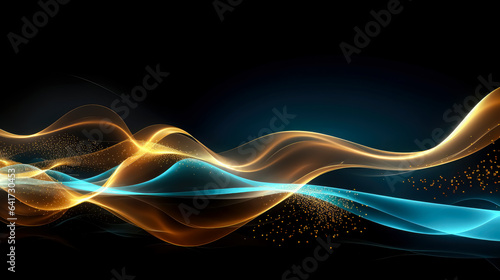Waves of gold and blue color mixed with black background.