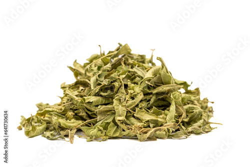 Melissa tea leaves. Pile of fresh balm tea isolated on white background. Herbal medicine