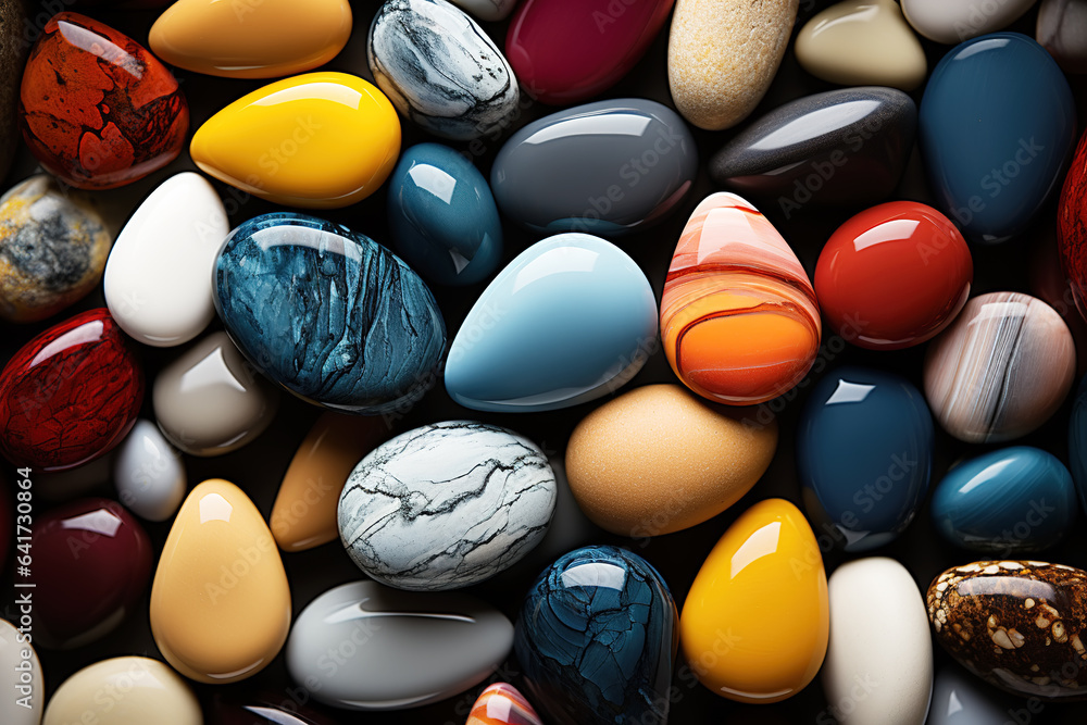 Pile of colored pebbles on a black background Pile of colored pebbles on a black background