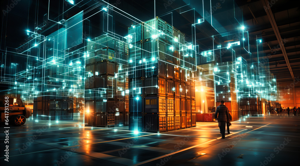 warehouse lighting at night time and data tracking in the warehouse warehouse lighting at night time and data tracking in the warehouse