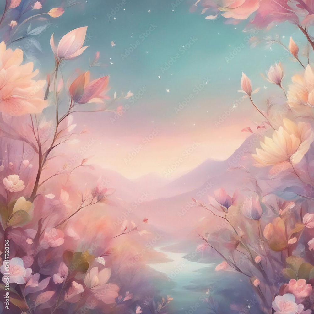  Abstract floral wallpaper in pastel colors. Generative AI.
