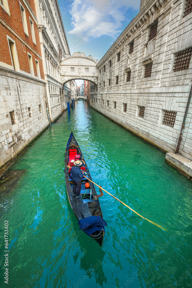 Gondola near Bridge of Sighs in Venice, Italy.