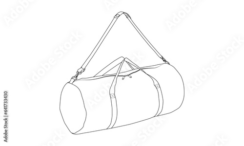Duffle Bag Outline with Zipper and Adjustable Shoulder Strap, Gym Bag for Equipment, Sports Gear, Scuba and Travel Bag, Duffle Bag, Vector Illustration.
