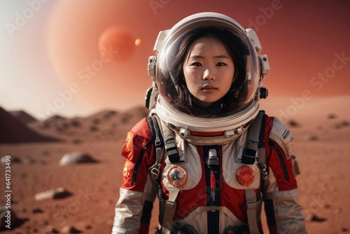 A woman in a space suit, standing on a red colored planet © Melipo-Art