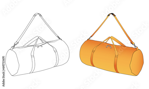 Set Of Duffle Bag with Zipper and Adjustable Shoulder Strap, Gym Bag for Equipment, Sports Gear, Scuba and Travel Bag, Duffle Bag, Vector Illustration.
