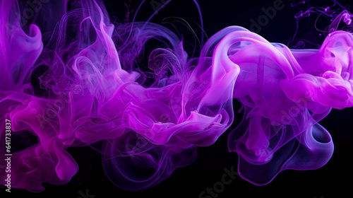 Purple smoke on black background, purple smoke bomb on dark background.