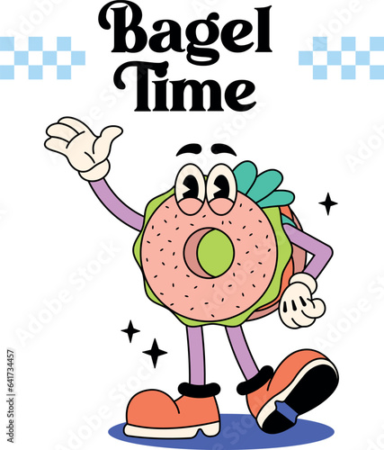 Bagel Time Retro Cartoon Illustration