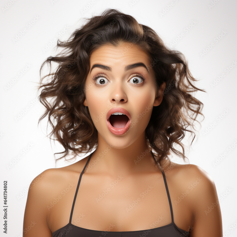 Beautiful fit model with an excited and surprised expression on white background, ai technology Beautiful fit model with an excited and surprised expression on white background, ai technology