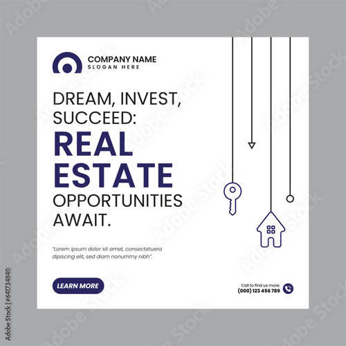 Real Estate Social Media Post Template, property, investment, home, dream, opportunity, market, listings, buyers, sellers, agents, mortgage