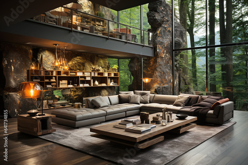 Real estate mansion or apartment living room interior view