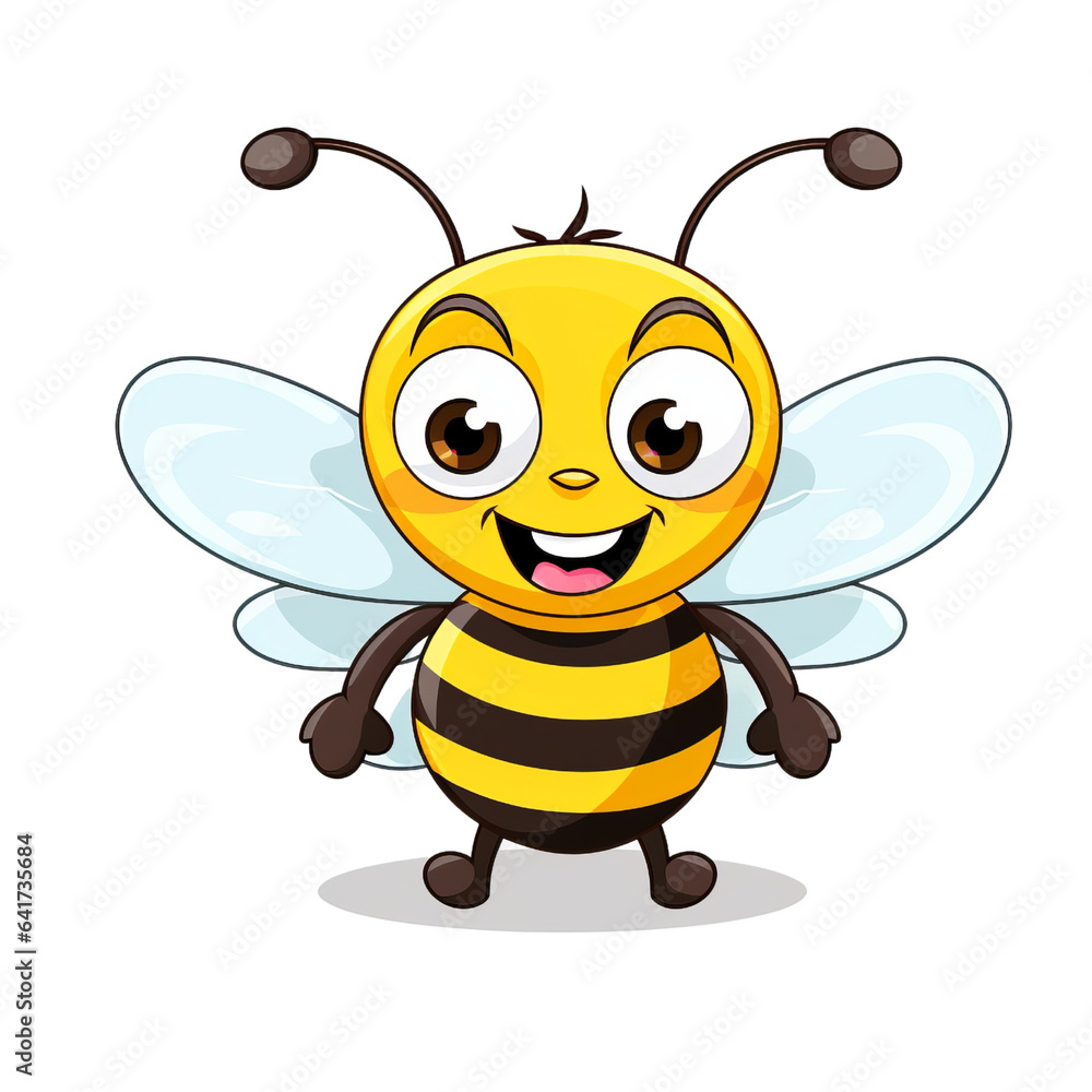 Cute bee cartoon character flying illustration. Cute flying bee comic mascot isolated on white background. Insects, nature concept Cute bee cartoon character flying illustration. Cute flying bee comic mascot isolated on white background. Insects, nature concept