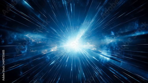 Blue light burst space explosion background