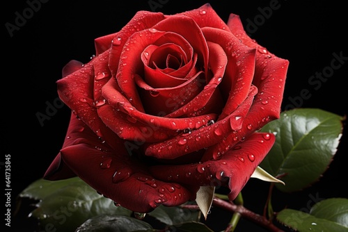 red rose on a black background with dew drops