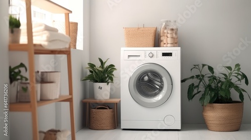 Modern Bathroom With Washing Machine.
