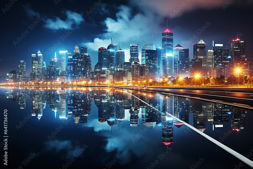 Obraz premium AI outdoor urban night view
