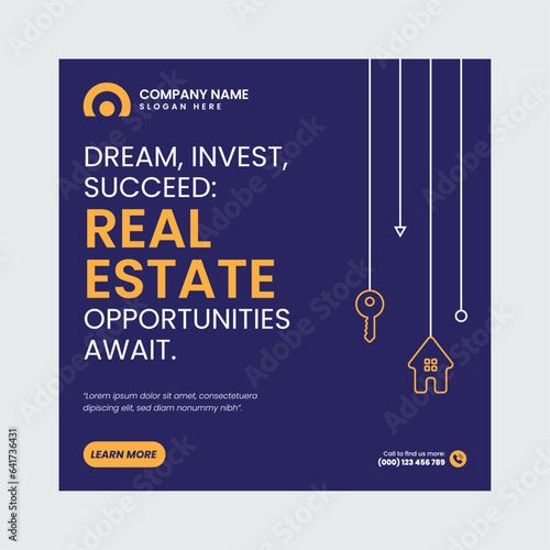 Real Estate Social Media Post Template, property, investment, home, dream, opportunity, market, listings, buyers, sellers, agents, mortgage