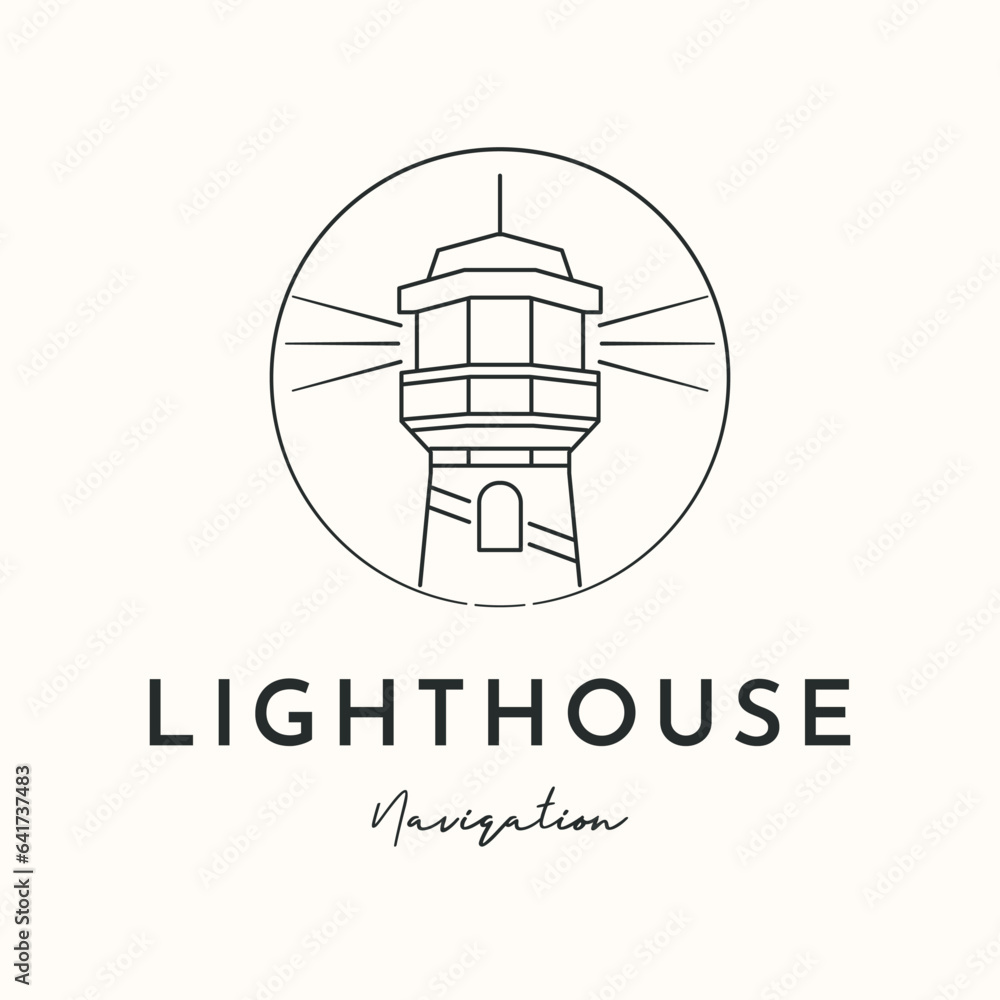 lighthouse iconic navigation line art logo vector minimalist illustration design, lighthouse safe light symbol design