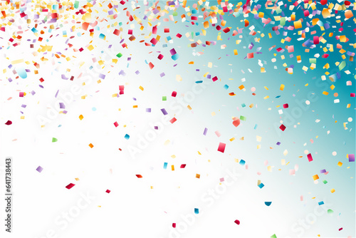 Multicolored confetti flying in the air on light background