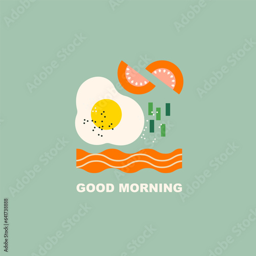 Good morning breakfast egg and bacon. Fried egg. Abstract flat vector illustration. 