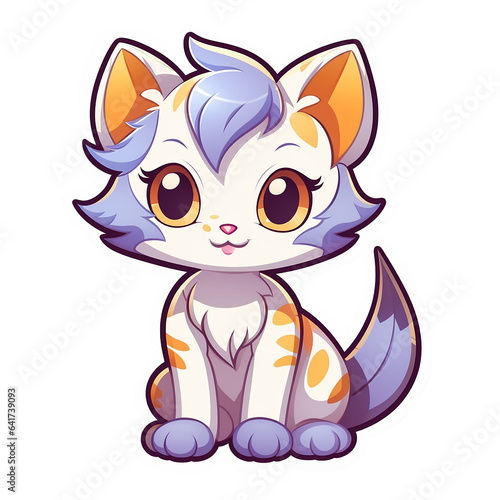 Kawaii sticker, A cute kitten stirring