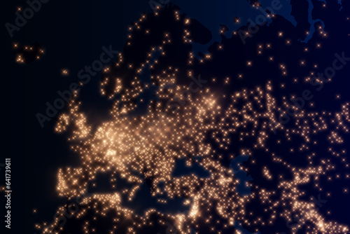 Obraz na płótnie Europe night map. illustration of cities lights from space at night. Satellite view. Dark map w salonie