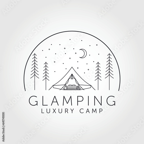 Glamping recreation logo line art vector illustration design
