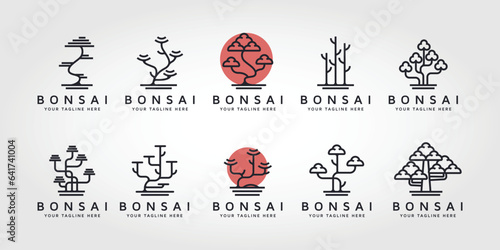 set, bundle vector of bonsai tree logo line art symbol illustration design