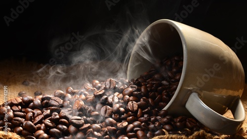 Coffee beans with spoon and glass ready to be served