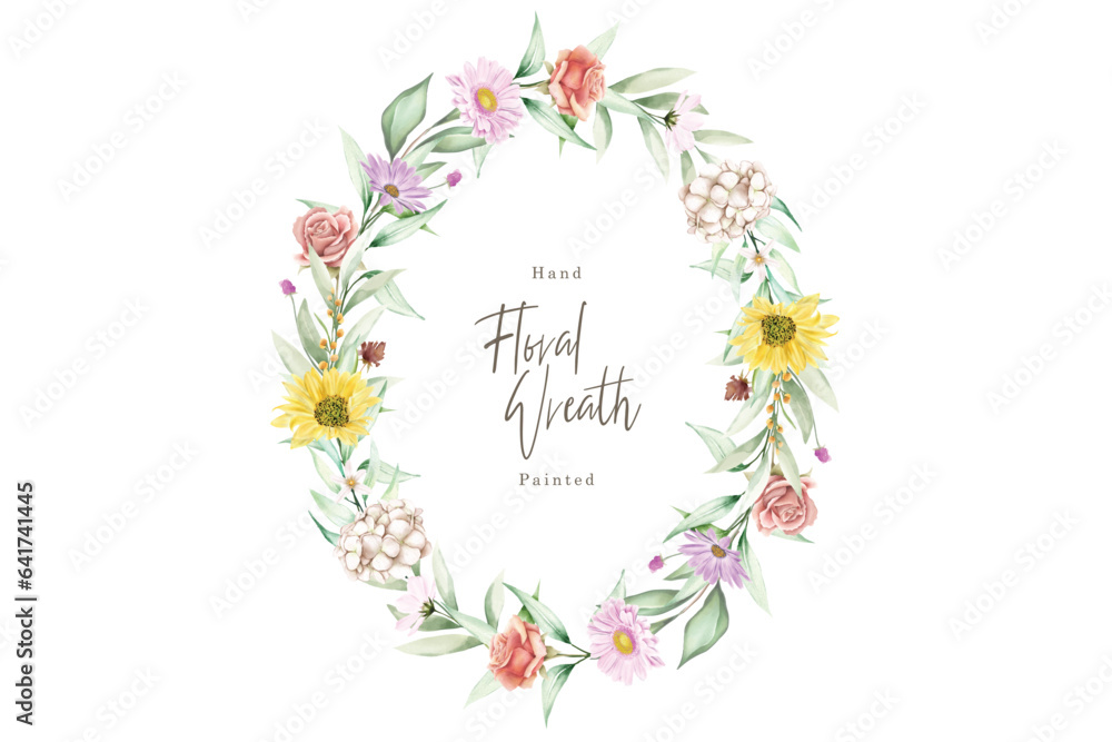 colorfull hand drawn floral wreath illustration