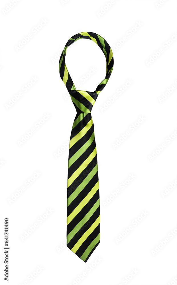 Elegant green striped silk men's tie isolated on white background. Elegant green striped silk men's tie isolated on white background.