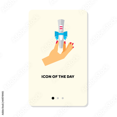 Medical treatment vector icon. Woman holding pregnancy test in hand, analysis isolated vector sign. Medicine and pharmacy concept. Vector illustration symbol elements for web