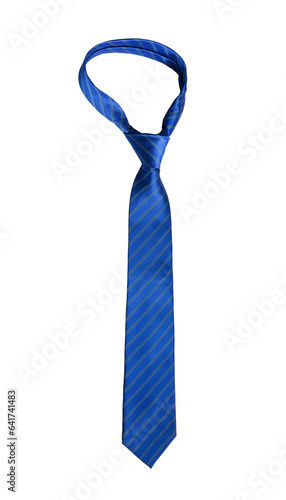 Elegant blue silk men's tie isolated on white background.