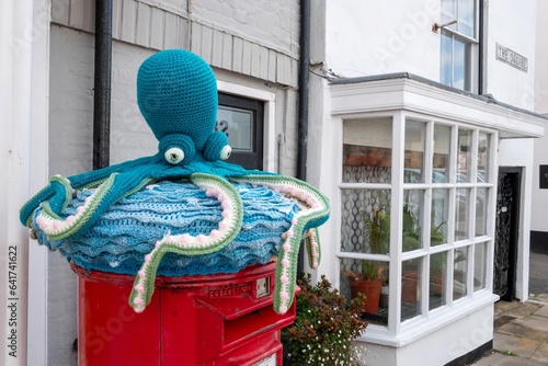 knitted octopus post box topper in Titchfield Hampshire England photo