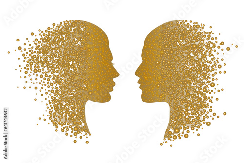 Abstract gold couple face silhouette with circles