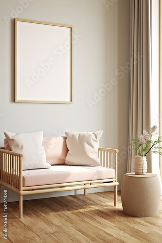 Home mockup, frame in interior background, room in light pastel colors, 3d render, Generative AI © Visual Odyssey