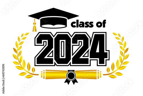 2024 class graduate. The concept of decorate congratulation for school graduates. Design for t-shirt, flyer, invitation, greeting card. Illustration, vector