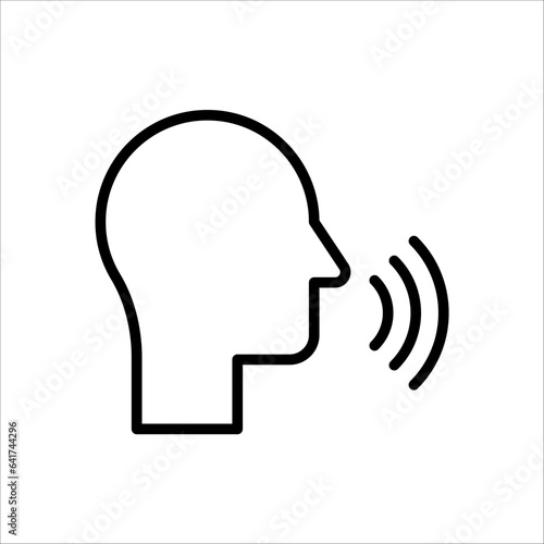 Voice control icon. Speak or talk recognition icon, sound commander or speech dictator head, vector illustration on white background