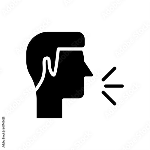 Voice control icon. Speak or talk recognition icon, sound commander or speech dictator head, vector illustration on white background