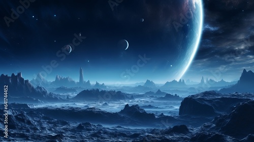 Panorama of distant planet system in space 3D render generative ai