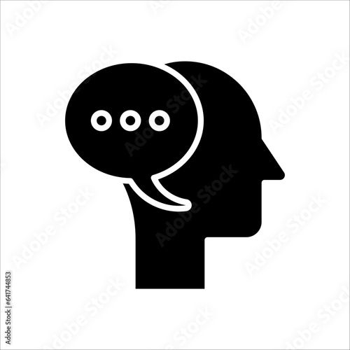 Voice control icon. Speak or talk recognition icon, sound commander or speech dictator head, vector illustration on white background