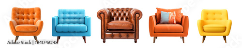Collection of armchair isolated on transparent background. PNG format